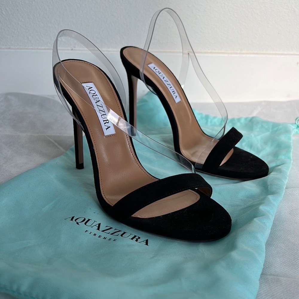 Aquazzura Black Suede PVC 105 Sandals